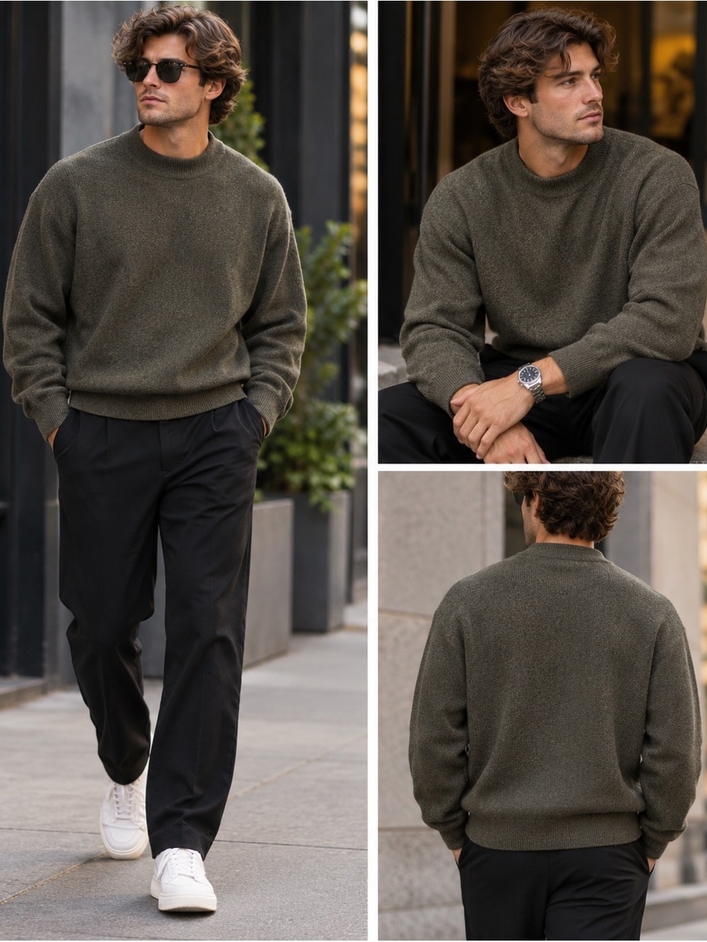 John W. Nordstrom Men’s L Merino Wool Sweater Made in Italy Olive Crewneck